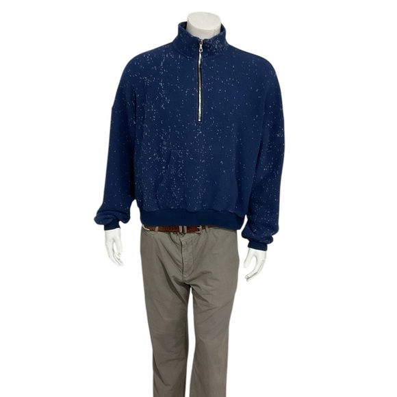 John Elliot Men’s Blue Spec Wool 1/2 Pullover Sweater